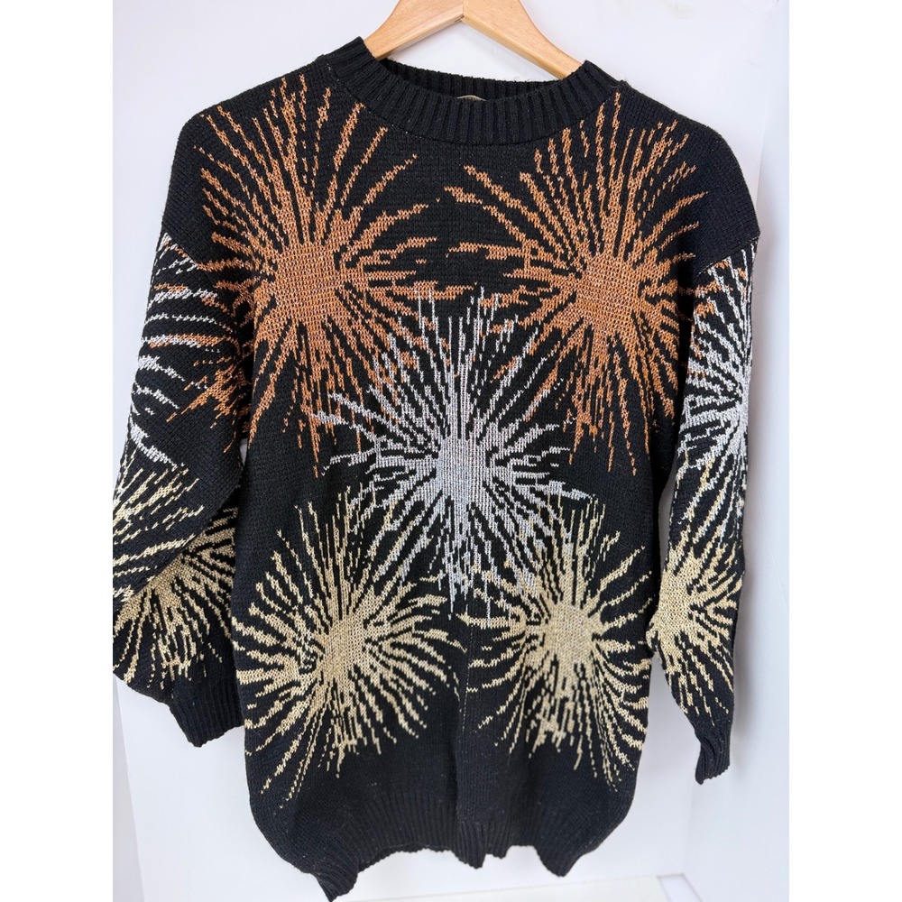Vintage Dana Scott Sz‎ Medium Women's Fireworks Sweater Lurex Festive
